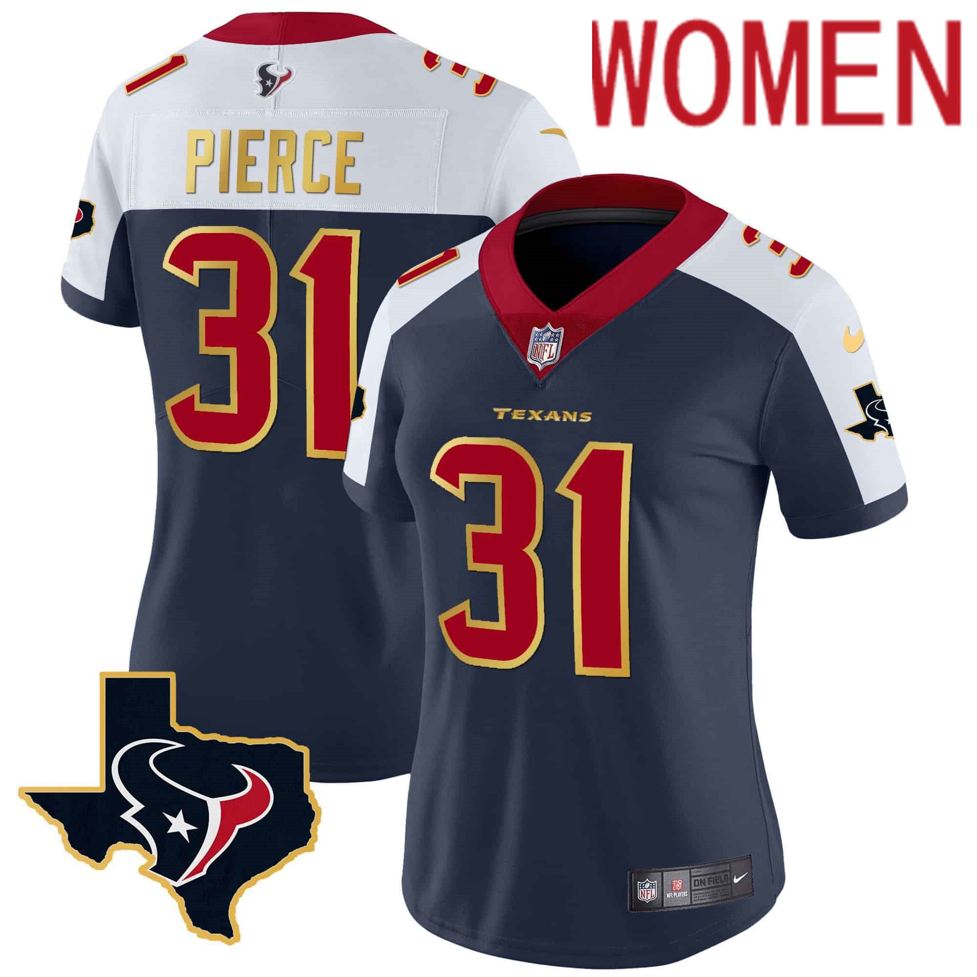 Women Houston Texans #31 Pierce Dark blue Gold 2024 Nike Trim Vapor NFL Jersey